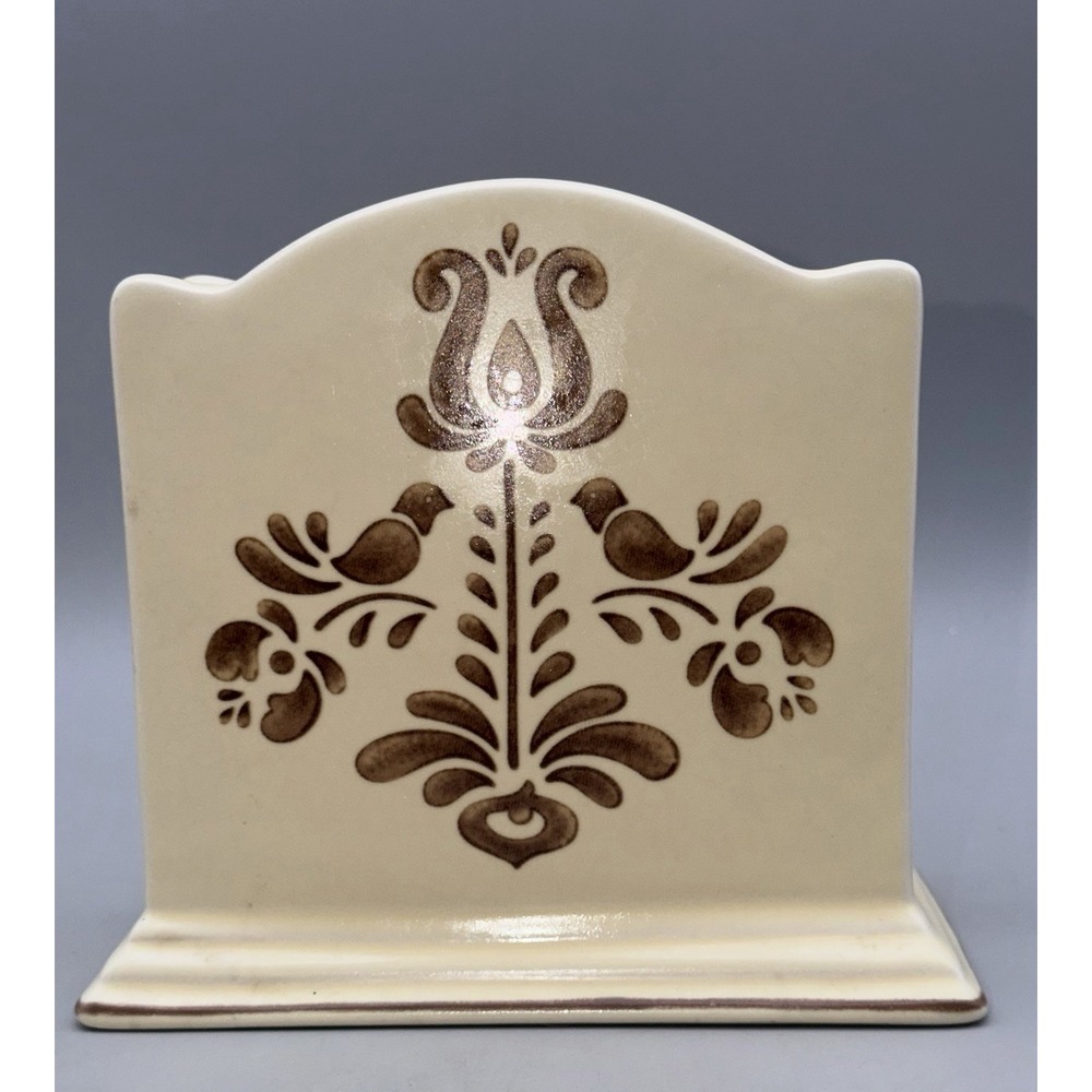 Pfaltzgraff Village Stoneware Napkin Holder Mail Organizer Folk Art Bird